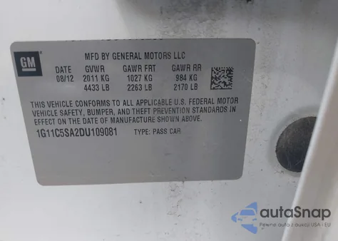 2013 Chevrolet Malibu 1Lt from USA, damaged, VIN 1G11C5SA2DU109081